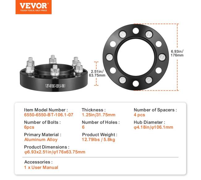 Ratų tarpiklis 31.75mm 6 tvirtinimo juodas6