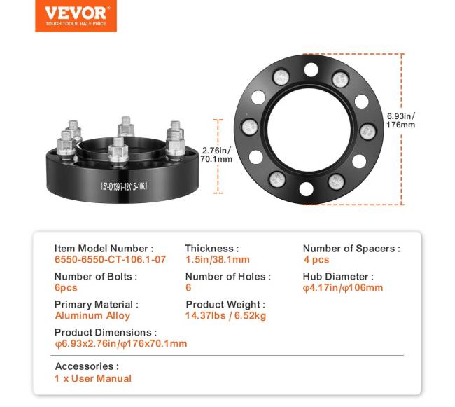 Ratų tarpinių rinkinys, 38 mm, 6 vnt.6