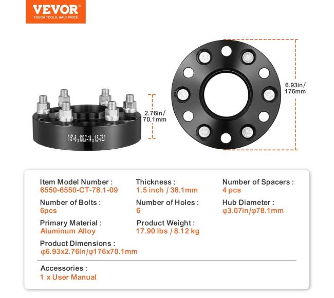 Ratų tarpikliai 38 mm, 6 varžtai, 4 vnt. juodi6