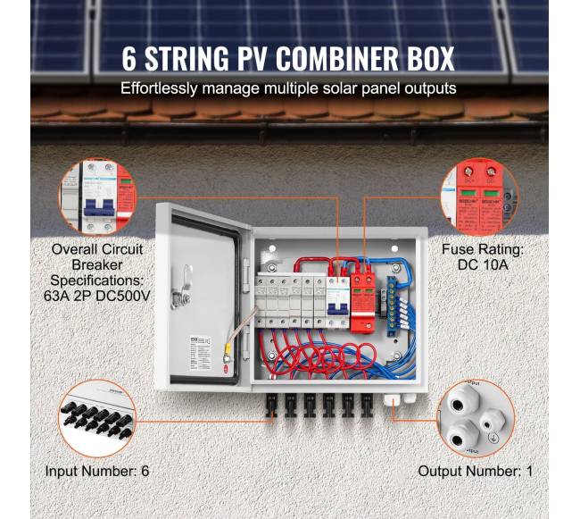 Saulės PV skirstymo dėžė 6 linijų, 10A IP652