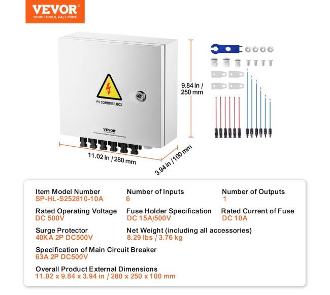 Saulės PV skirstymo dėžė 6 linijų, 10A IP656