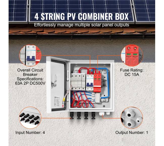 Saulės fotoelektrinė kombinuoti dėžė 4 gijų 15A IP652