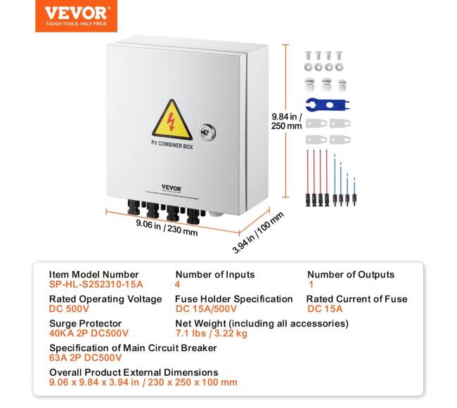 Saulės fotoelektrinė kombinuoti dėžė 4 gijų 15A IP656