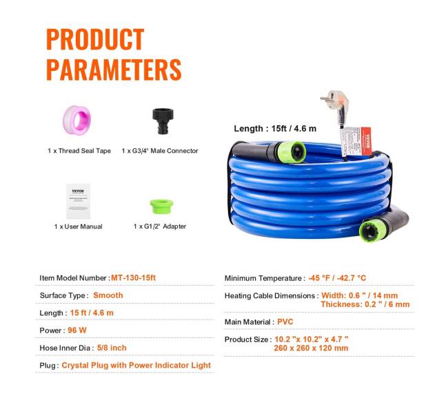 4,6 m šildomas vandens žarna RV6