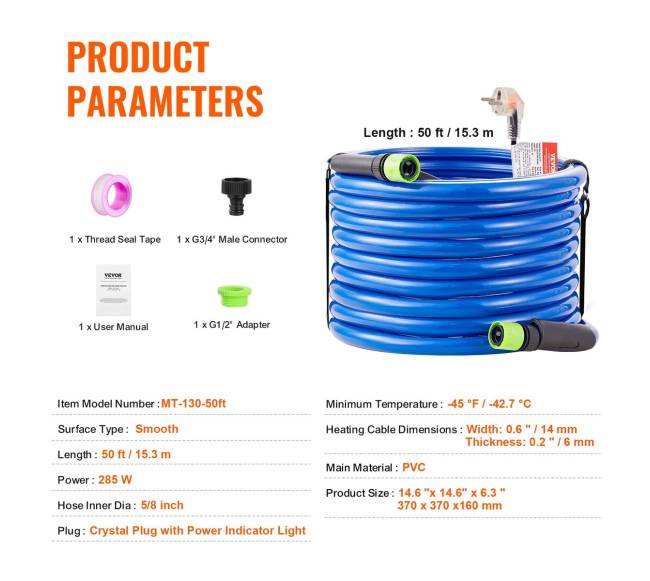 Šildoma 15 m ilgio vandens žarna RV automobiliams6