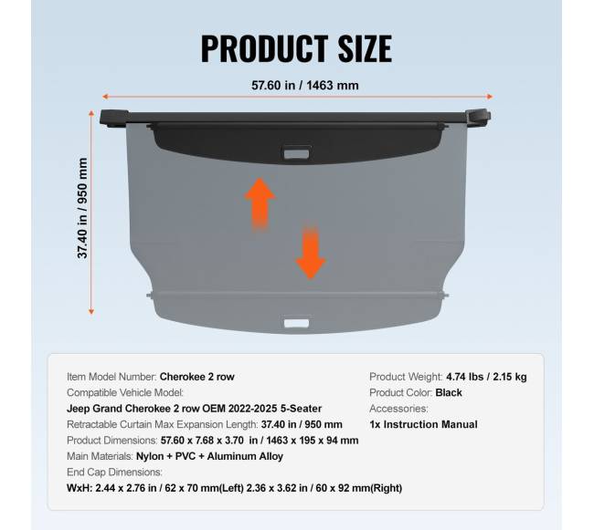 Ištraukiama dangtis Jeep Grand Cherokee 2 eilių 2022-20246