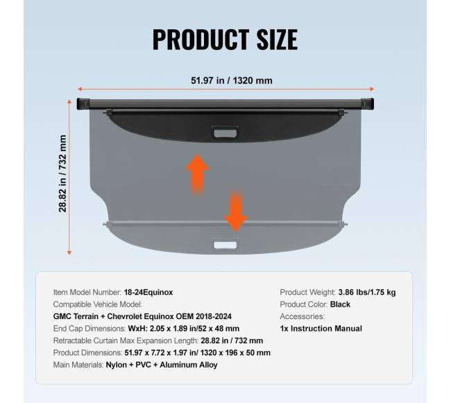 Ištraukiamas bagažo dangtis GMC Terrain ir Chevrolet Equinox6