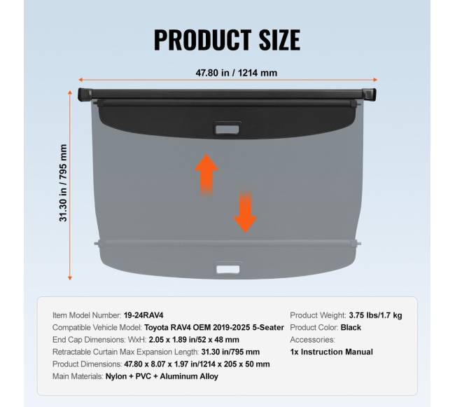 Ištraukiamas bagažo uždangalas Toyota RAV4 2019-20246