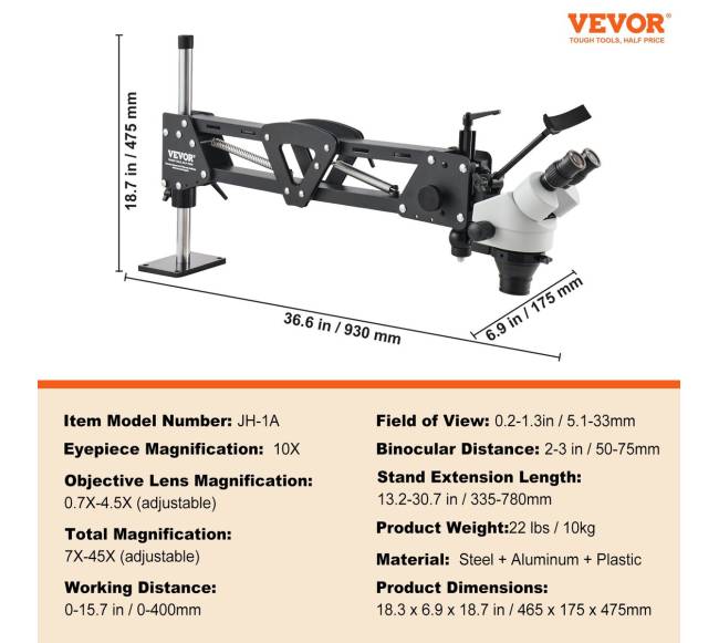 Daugiafunkcinis mikroskopas su žiedine lempa 7X-45X6