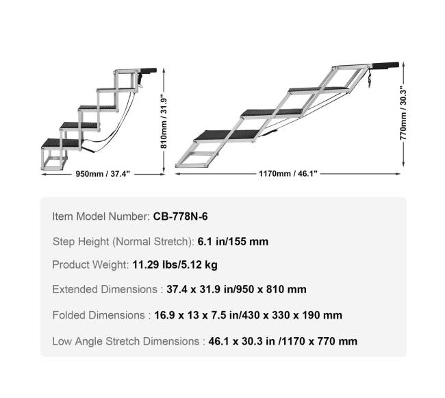 Šunų laiptai automobiliams, 5 pakopų6