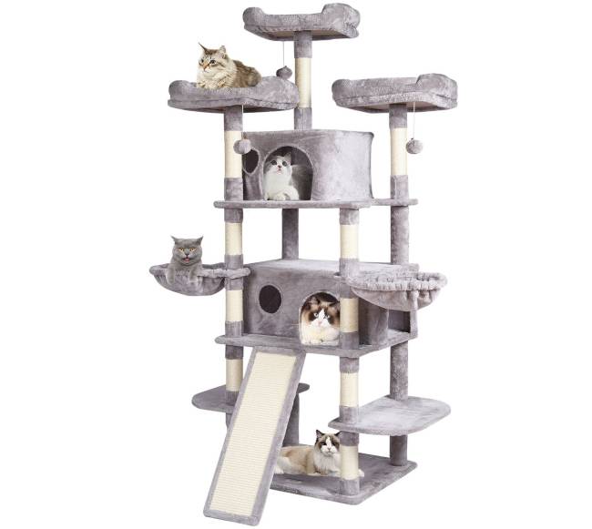 Vidinis kačių bokštas su nameliais ir stulpu0