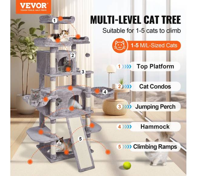 Vidinis kačių bokštas su nameliais ir stulpu1