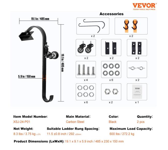 stogo kopėčių kablys su stabilizatoriumi, 2 vnt.6