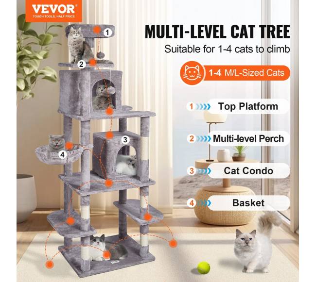 Katės medis su nameliais ir draskykle šviesiai pilkas1