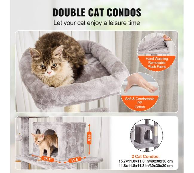 Katės medis su nameliais ir draskykle šviesiai pilkas2