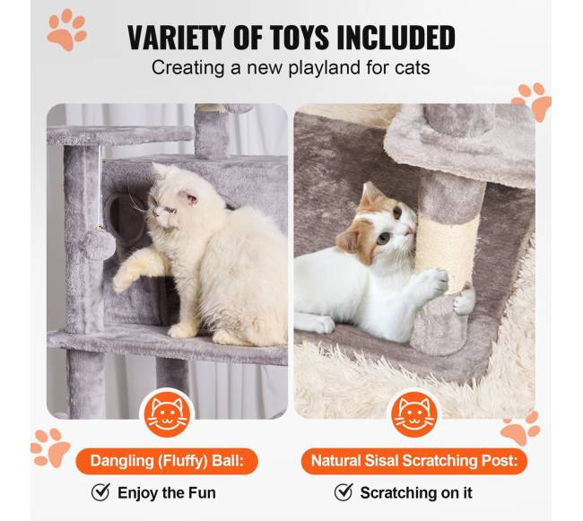 Katės medis su nameliais ir draskykle šviesiai pilkas3