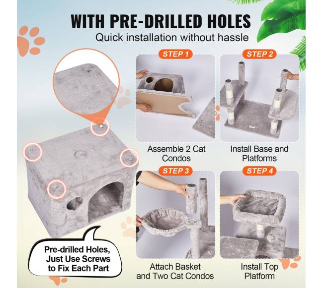 Katės medis su nameliais ir draskykle šviesiai pilkas4