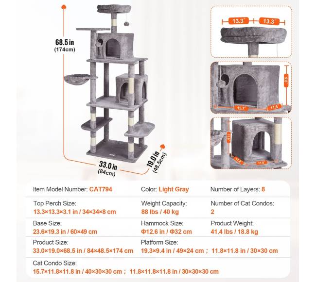 Katės medis su nameliais ir draskykle šviesiai pilkas6
