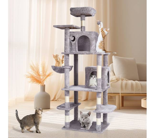 Katės medis su nameliais ir draskykle šviesiai pilkas7