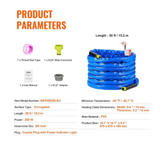 15,2 m šildomas vandens žarna RV6