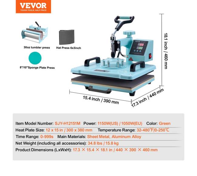 Daugiafunkcinė 12x15 cm šiluminė presas6