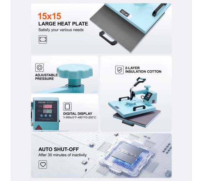 Šilumos presas 38x38 cm 5in1 su 30oz presu žalios spalvos5