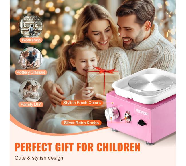 Mažas elektrinis keramikos ratas 0-320 RPM rožinis3