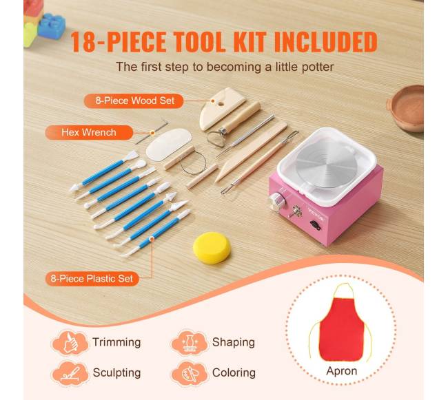 Mažas elektrinis keramikos ratas 0-320 RPM rožinis5