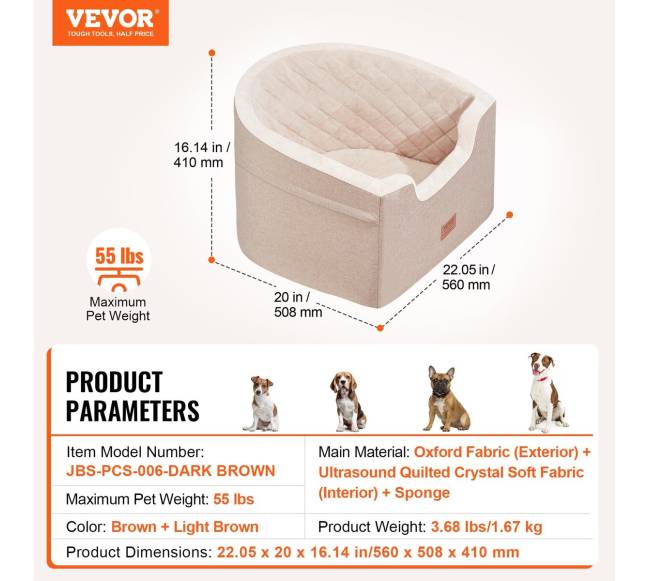 Automobilinė kėdutė šunims iki 25 kg ruda6