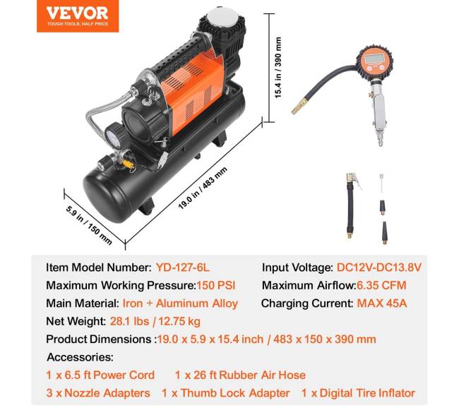 12V nešiojamas oro kompresorius su 6L baku6