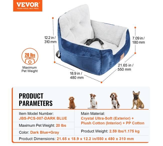 Šuns sėdynės pakėlimas iki 9 kg, mėlyna ir pilka6