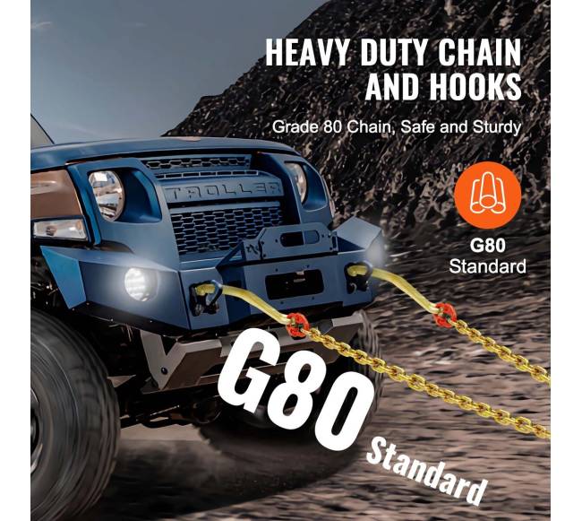 8 mm x 60 cm G80 vilkimo grandinė su kabliais4