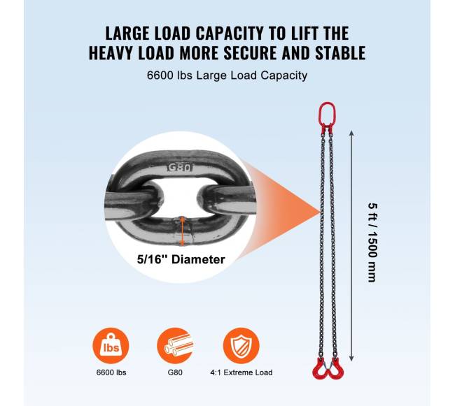 Plieninė grandinė su kabliais, 6600 kg2