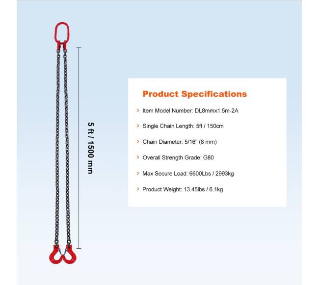 Plieninė grandinė su kabliais, 6600 kg6