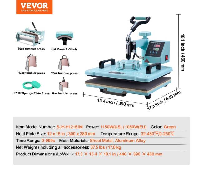 Šilumos spaudos aparatas 12x15 cm su 30 oz presu6