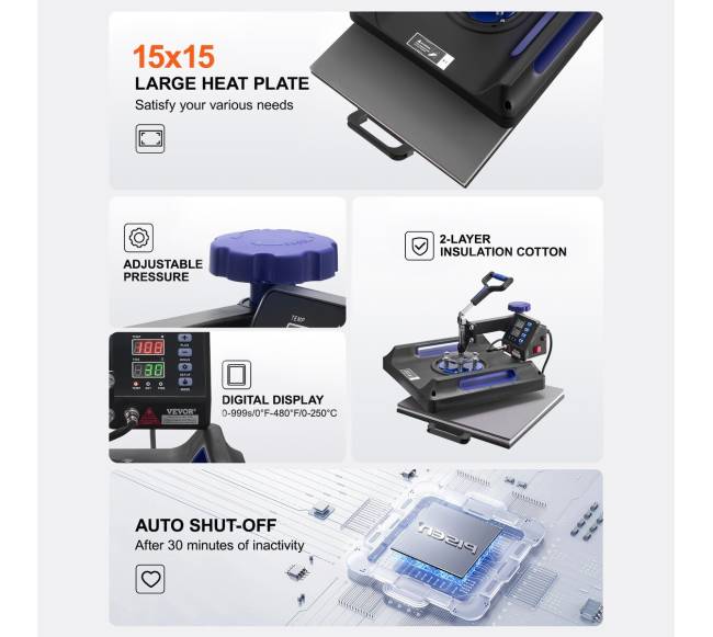 8 vienoje šiluminio spaudimo mašina 15x15, 30oz5