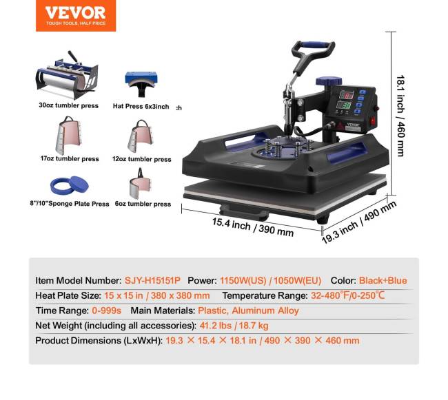 8 vienoje šiluminio spaudimo mašina 15x15, 30oz6