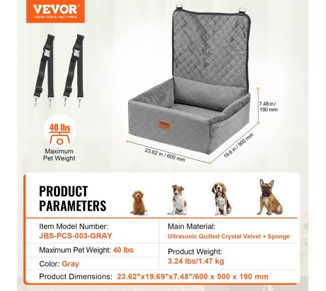 Šuns automobilio kėdutė mažiems ir vidutiniams šunims pilka6