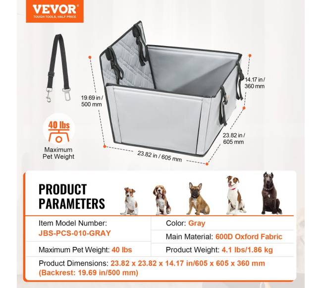 Pilkas automobilinis krepšys šunims iki 18 kg6