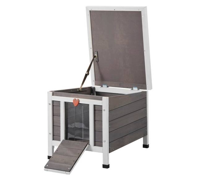 Lauko katės namelis su stogu ir PVC durelėmis0