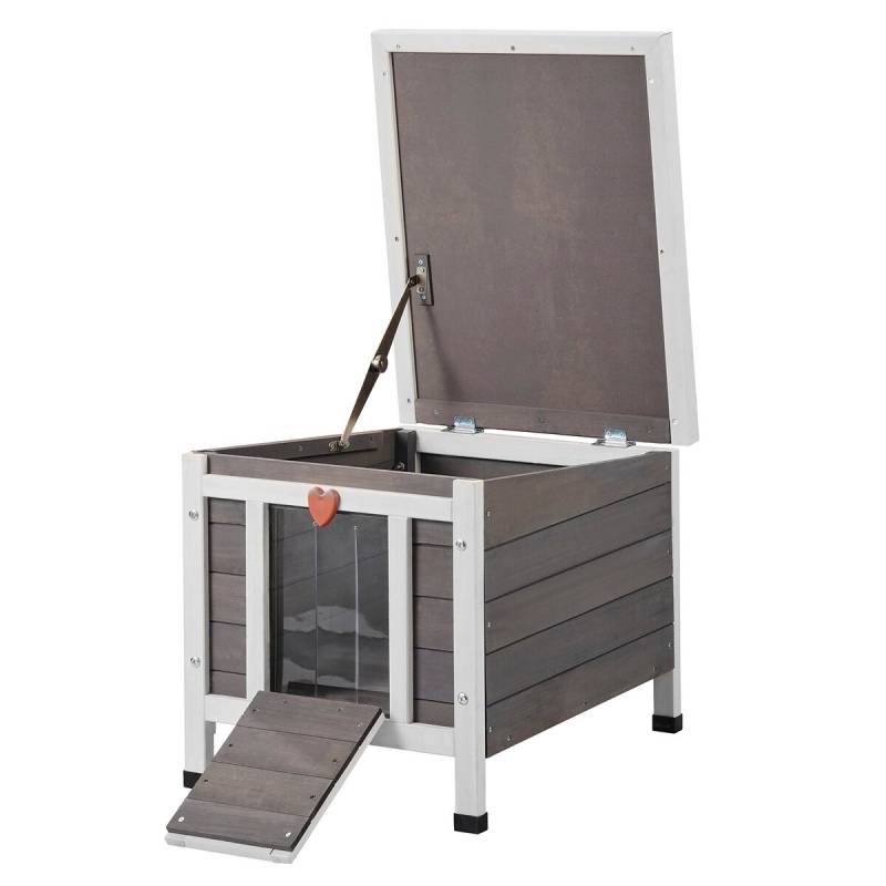 Lauko katės namelis su stogu ir PVC durelėmis0