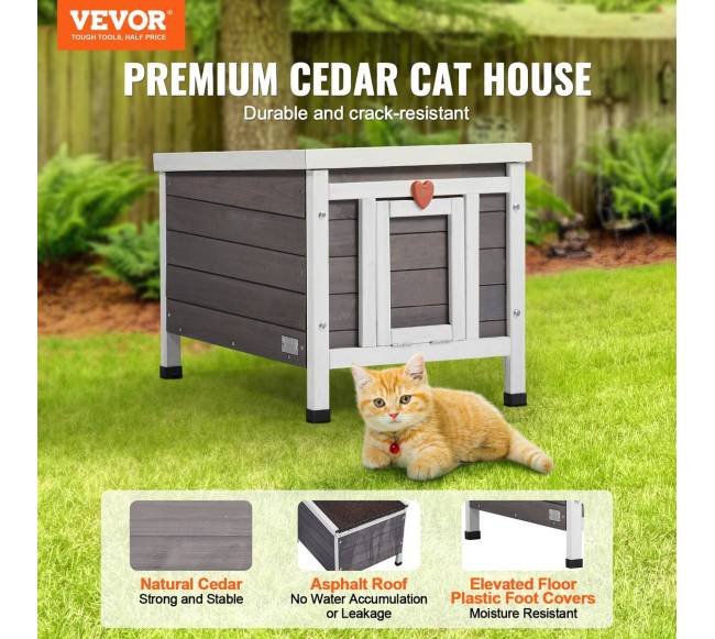 Lauko katės namelis su stogu ir PVC durelėmis1