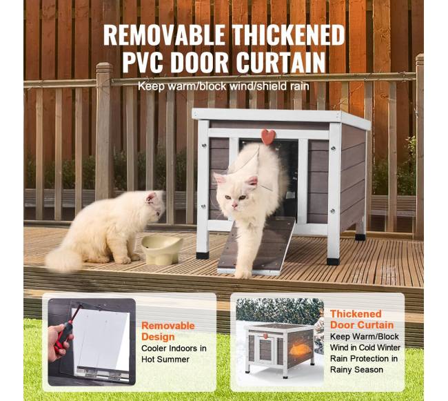 Lauko katės namelis su stogu ir PVC durelėmis4