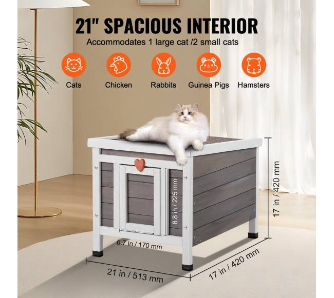 Lauko katės namelis su stogu ir PVC durelėmis5