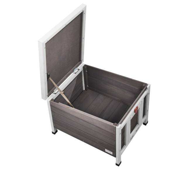 Lauko katės namelis su stogu ir PVC durelėmis10