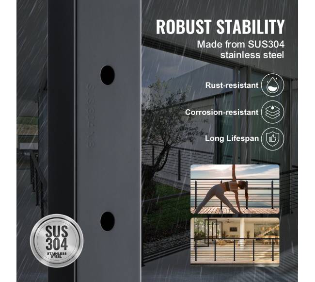 juodas horizontalių skylių turėklų stulpas 106cm2