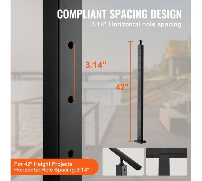 juodas horizontalių skylių turėklų stulpas 106cm3