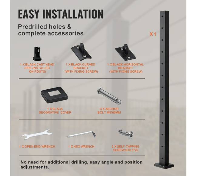 juodas horizontalių skylių turėklų stulpas 106cm5