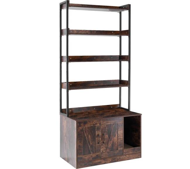 Medinė kačių tualeto dėžė su 4 lentynomis0