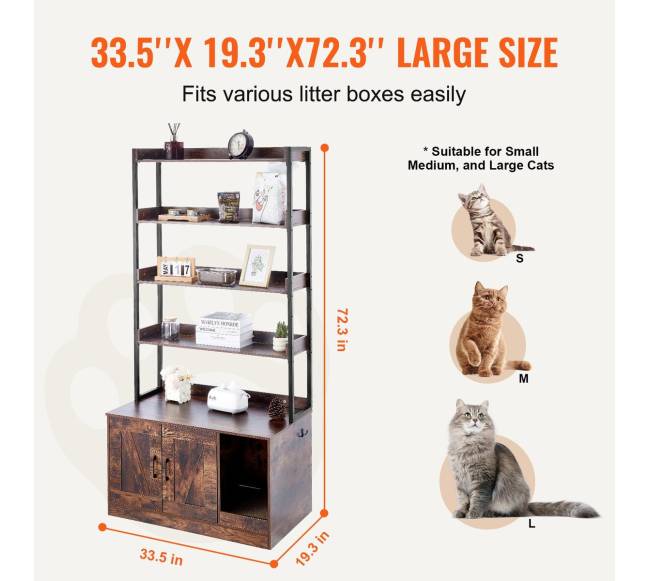 Medinė kačių tualeto dėžė su 4 lentynomis2